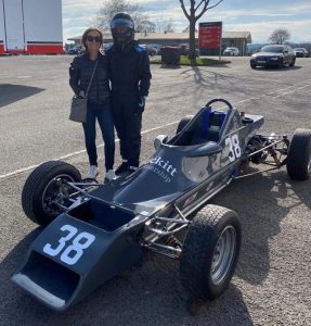 Tim and Emma Rickitt next to their Formaul Ford one seater car