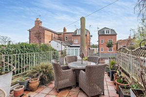 The kitchen and terrace at a Georgian townhouse for sale with Rickitt Partnership